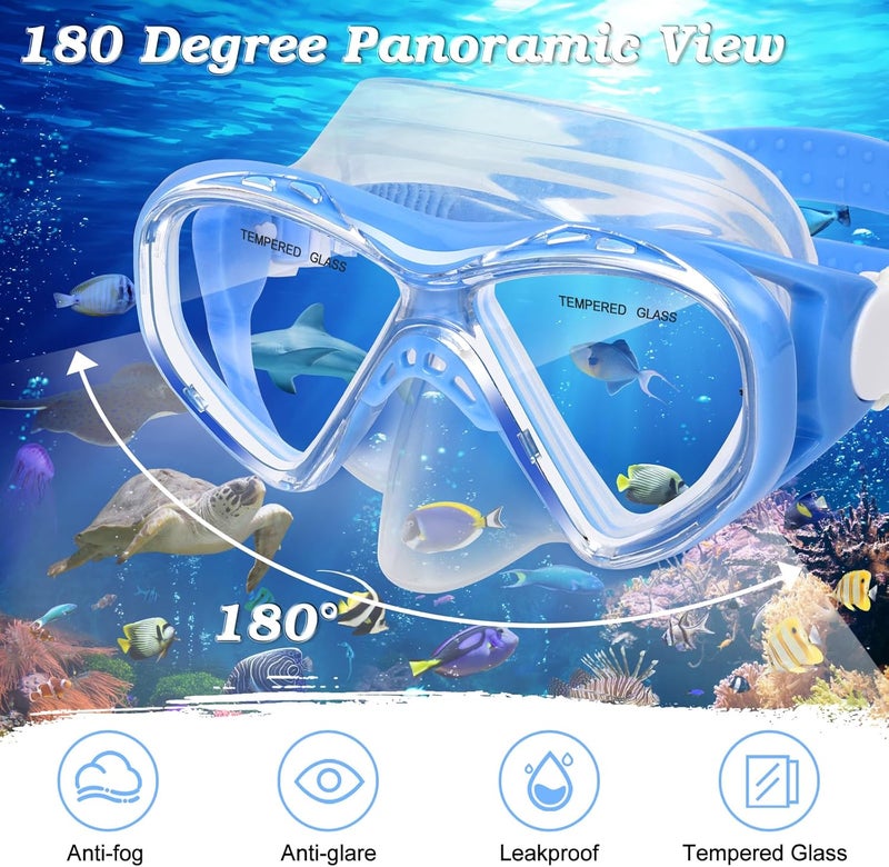 ACQCES Kids Snorkel Set Dry Top Snorkeling Gear for Kids Youth Boys Girls Junior Age 5-15,Tempered Glass Swimming Diving Mask and Snorkel Set 180 Degree Panoramic View - Image 3